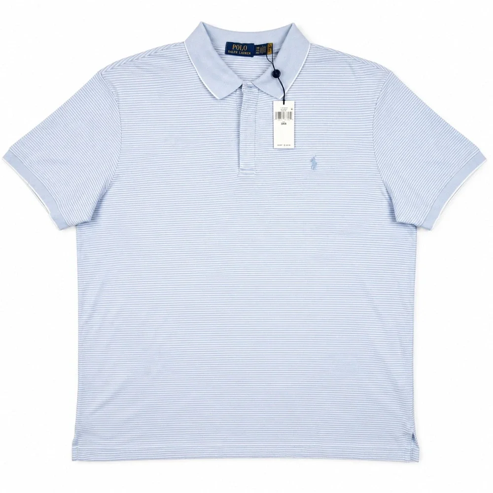 Polo Ralph Lauren Men's Shirt 3XBB Big Light Blue Striped Short Sleeve Polo NWT